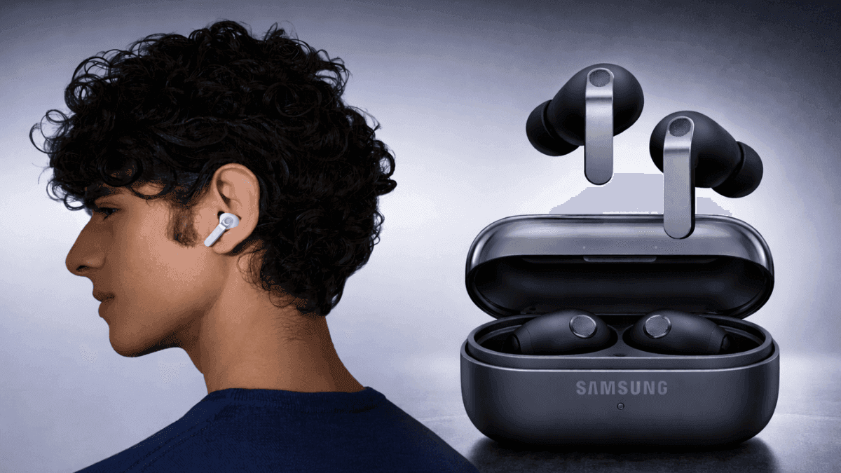 Samsung Galaxy Buds 4 Pro earbuds with charging case open on white background