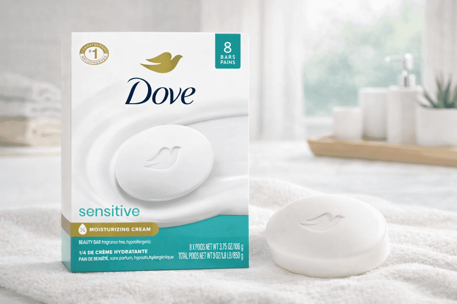 Dove Beauty Bar Soap Sensitive fragrance-free bar for gentle skin cleansing