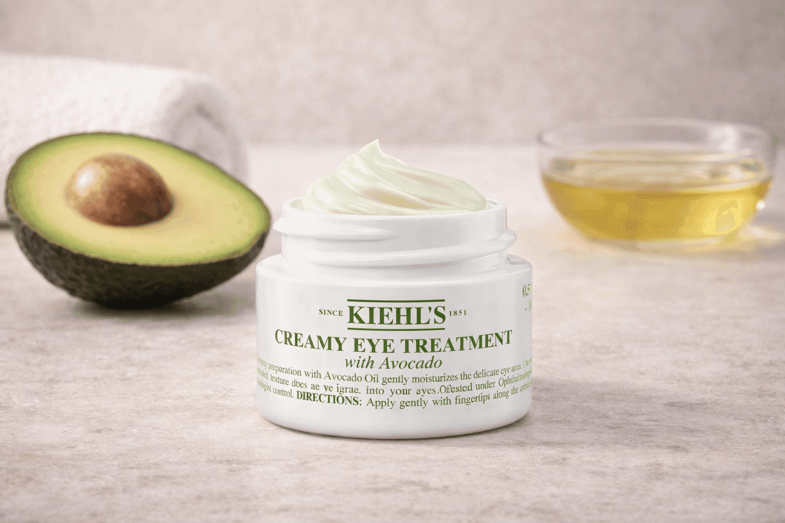 Kiehl's creamy eye treatment with avocado open jar product shot
