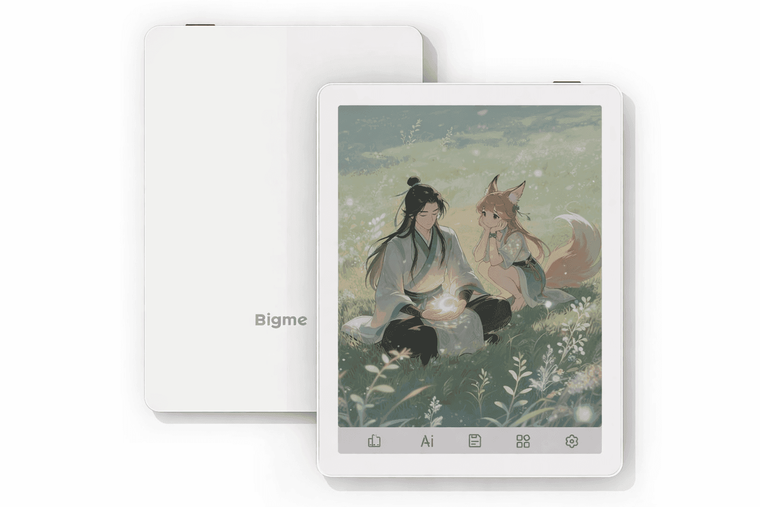 Portable color e reader device Bigme B6 displaying artwork on e-ink screen