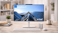 Lenovo 24" FHD All-in-One Desktop Computer showing Full HD display and stand