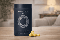 Nutrafol Men's Hair Growth Supplements bottle with capsules for thinning hair support