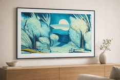 Samsung 55-Inch The Frame LS03F 4K QLED TV displaying artwork on wall