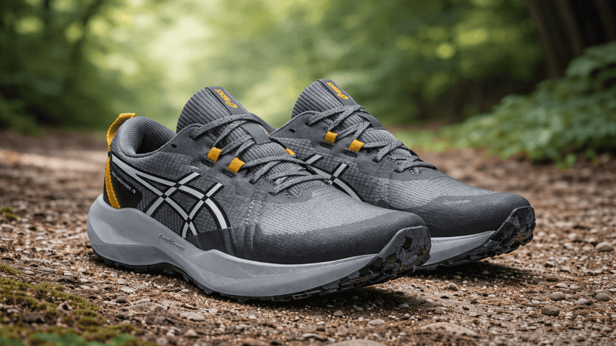 ASICS Men's Gel-Venture 11 Trail Running Shoes on rocky dirt trail outdoors