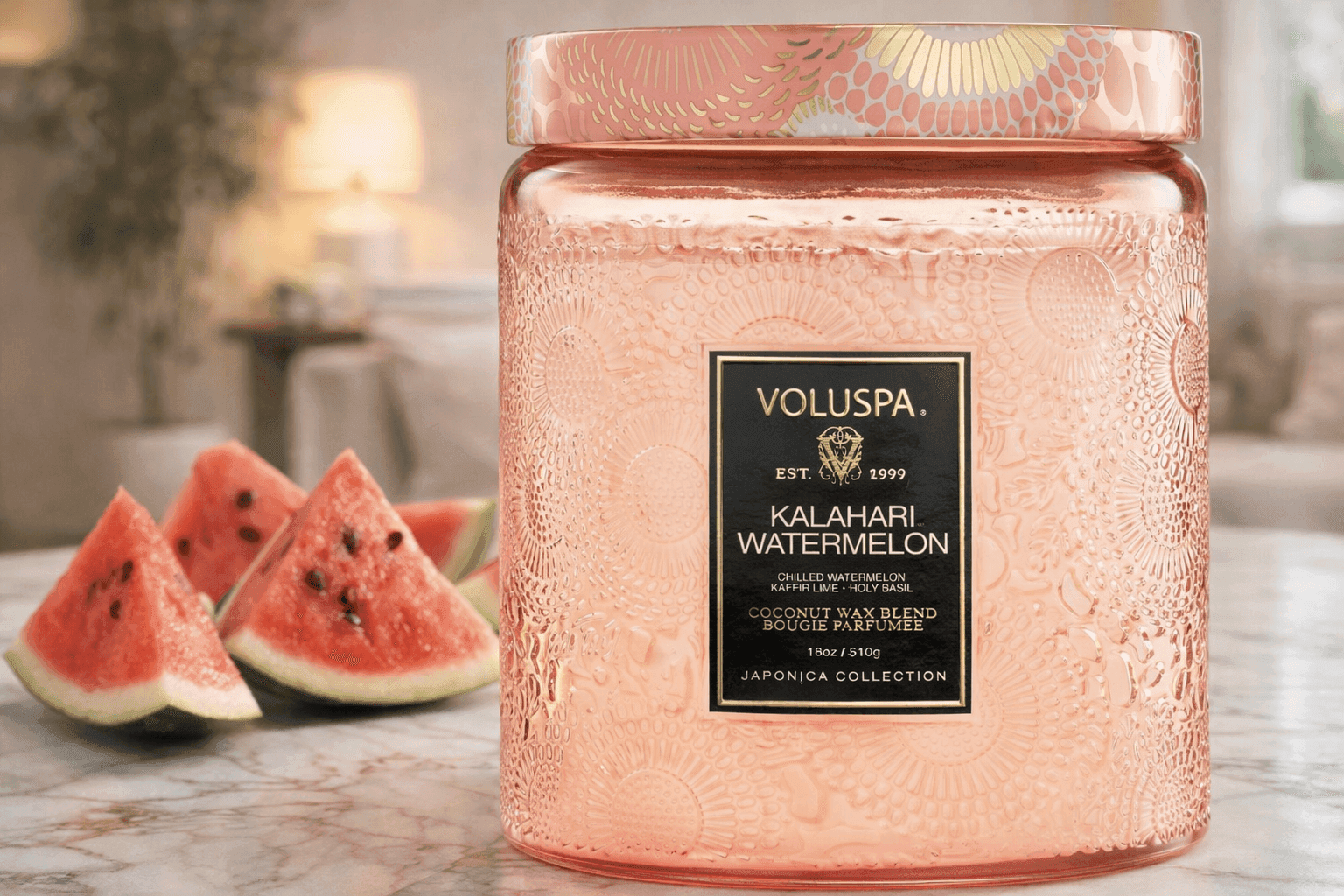 Voluspa Kalahari Watermelon Candle Jar premium coconut wax home fragrance candle